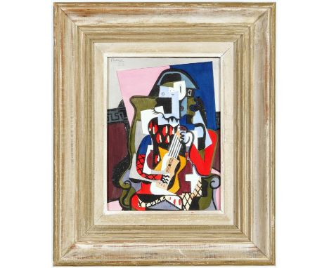 PABLO PICASSO, Arlecchino Con La Chitarra, 25.5cm x 19cm, rare pochoir, signed in the plate. Suite : Venti pochoir, printed i