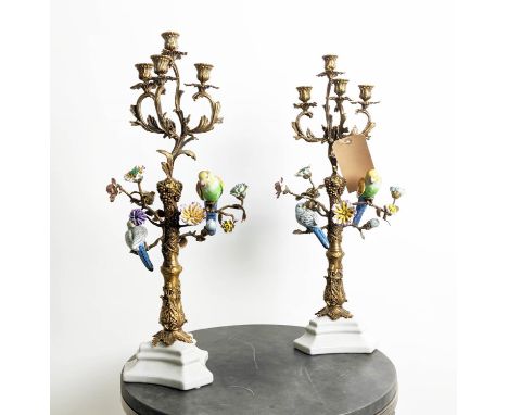 CANDELABRA, a pair, 62cm H, glazed ceramic and gilt metal, each four branch. (2) 