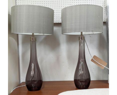 WATERFORD CRYSTAL TABLE LAMPS, a pair, with shades, 69cm H. (2) 