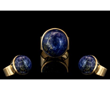 Lapis Lazuli Unisex Blue 14ct ( 585 ) Gold Ring. Full Stamps to Shank. Ring Size J - K ( Small ) Weight 8.5 grams. 