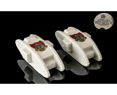 Two M N Goss Porcelain Crested Ware Models of British Tanks, both with 'Dorset' to the front and 'England Expects That Every 