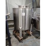 Stainless Steel Tank/Hopper, cone bottom, bottom discharge, approx. 40 in. dia. x 36 in. on casters