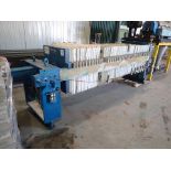 Perrin 800mm Filter Press, ser. no. 16663. approx. (41) plates, air/oil, single ram, corner feed and