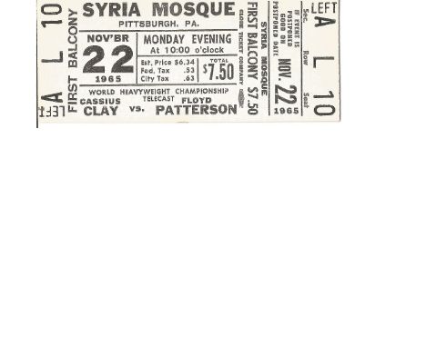 Cassius Clay (Muhammad Ali) Vs Floyd Patterson 1965 World Heavyweight Title Boxing Ticket UNSIGNED. Good Condition. All autog