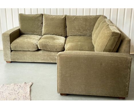 CORNER SOFA, moss green velvet upholstered 254cm x 226cm. 