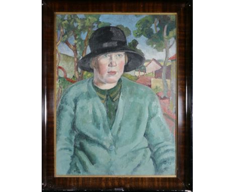DAVID CLELLAND (Scottish, 20th century) Portrait of Dorothy Oil on panel, monogrammed and dated '29, 60cm x 45cmNotes: Glasgo
