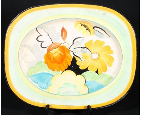 Grays pottery rectangular shaped ashet with hand painted floral decoration, 35cm