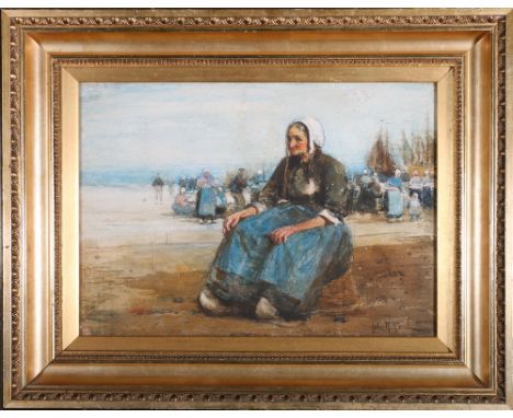 JOHN R REID Waiting for the Boats watercolour, signed, 25cm x 35cm.