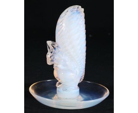 Lalique opalescent glass squirrel cendrier, of circular form, etched R Lalique France, 12cm   CONDITION REPORT:  Good conditi