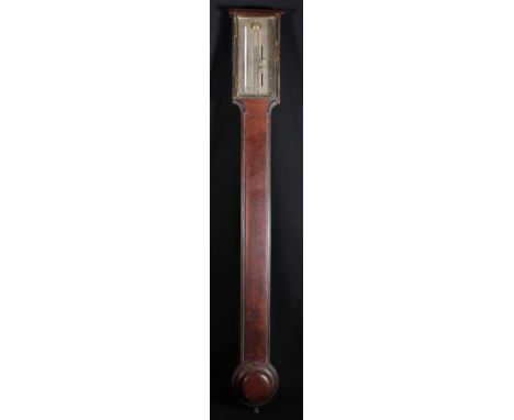 Victorian William Harris & Co of London mahogany stick barometer, the silvered indicator dial with thermometer, 96cm.