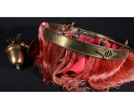 Edwardian brass circular rise and fall light fitting