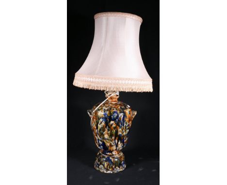 19th century Scottish pottery patent syphon oil lamp converted to electric 35cm excluding shade