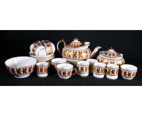 Regency gilt porcelain twenty-four piece teaset, possible New Hall, patt. no. 284.