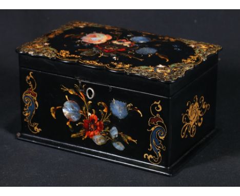 Victorian gilt and mother-of-pearl papier mache tea caddy, 10cm.