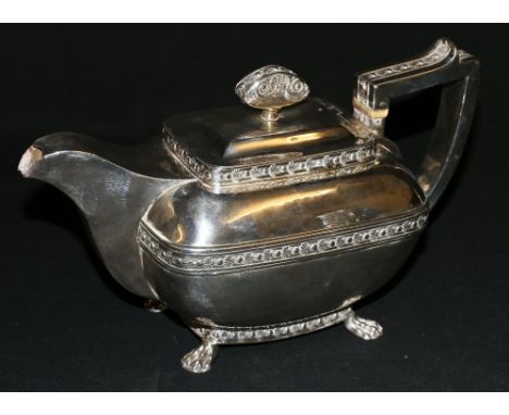 George III silver teapot raised on paw feet, London 1811, maker ABGB, approx 740g   CONDITION REPORT:  Marks to base are good