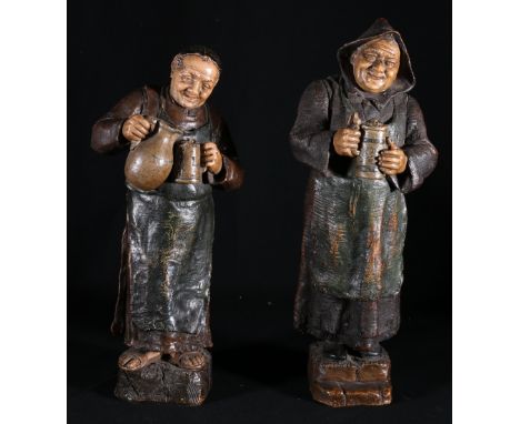 Two Goldscheider terracotta figures of monks, stamped marks, 36cm and 34cm tall