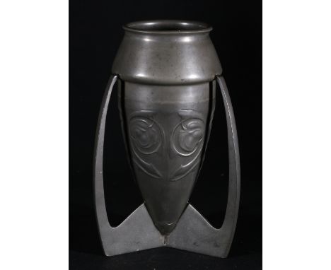 Liberty Tudric pewter bomb vase, in the manner of Archibald Knox, pat. no. 0226, 19cm.