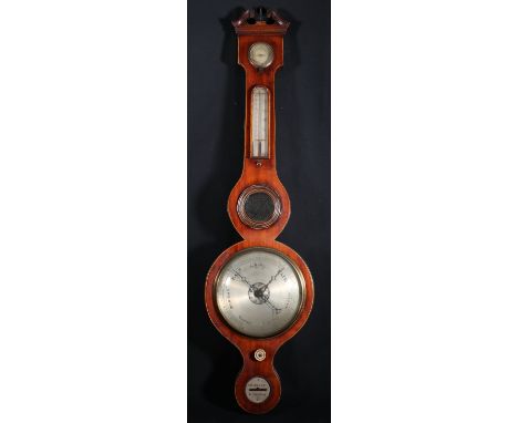 Victorian mahogany banjo barometer, maker Ciceri & Pini of Edinburgh. 97cm