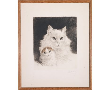 MEYER EBERHARDT (1895-1977) Mother and Kitten Colour etching, signed in pencil, 23cm x 20cm