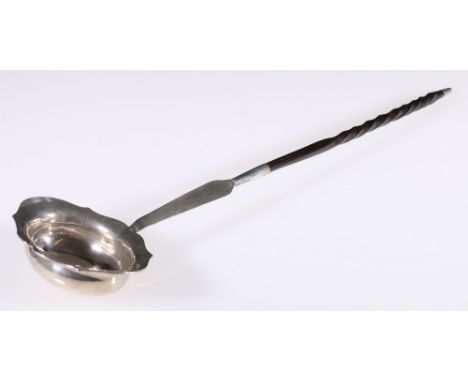 Scottish Provincial silver toddy ladle, maker Richard Keay of Perth with serpentine oval bowl and whale bone handle, 38cm