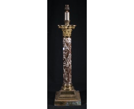20th century bears Corinthian column table lamp, with agate ceramic column, 59cm.