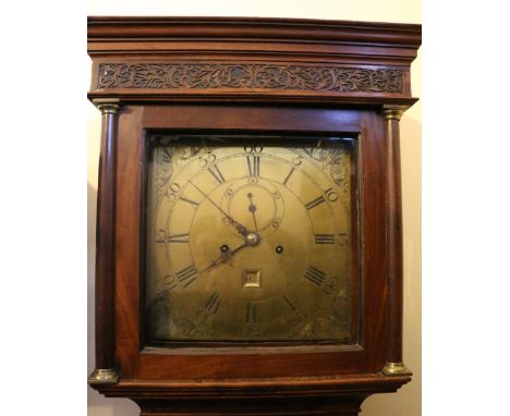 Andrew Dickie of Edinburgh mahogany longcase clock with square brass dial with seconds and date aperture, the hood with blind