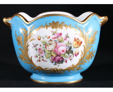 Late 19th century French sevres-style gilt porcelain vase, of lobed oval form, the reserves painted with cherubs and flowers,