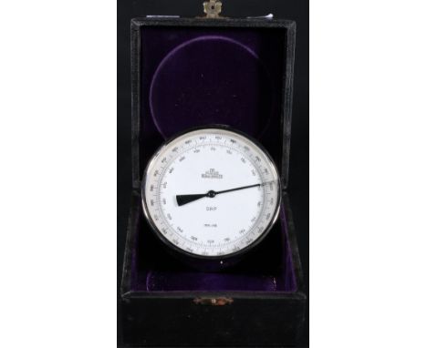 Cased R Fuess steel aneroid barometer, with silvered indicator dial, 12.5cm.