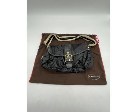 Coach Black and Brown Leather Nylon Satchel Shoulder Handbag. 
No further descriptions, photographs, or condition reports are