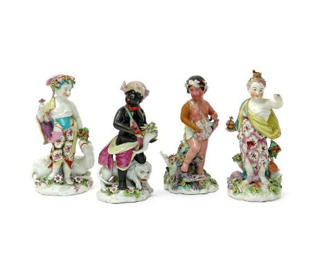 A rare set of Derby figures from the Four Quarters of the Globe series, c.1760, emblematic of Asia, Africa, America and Europ