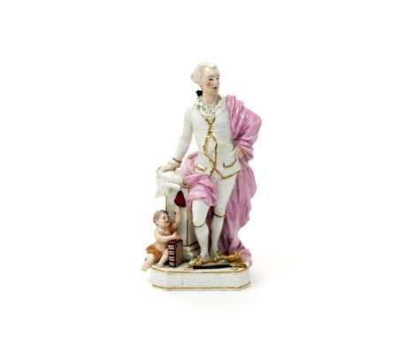 A large Derby figure of John Wilkes, c.1765-70, standing and resting one hand on a square plinth, atop of which rests a scrol