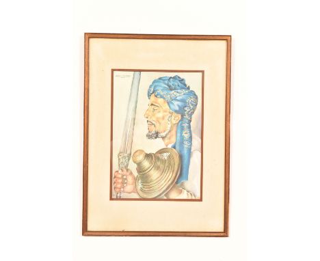 A watercolour portrait of a Middle Eastern gentleman, framed and glazed. H=66, W=48cm