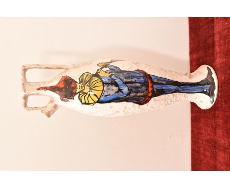 A ceramic jug with illustrated musicians to front and back. H=42.5, W=14.5cm