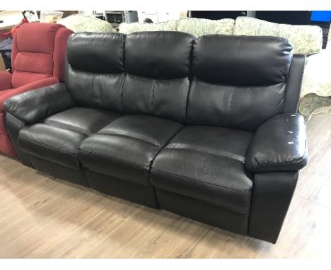 DARK BROWN LEATHER MANUAL RECLINING 3 SEATER SOFA