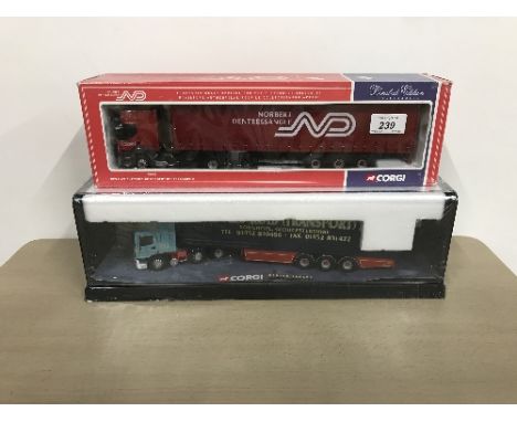 2 CORGI BOXED TRUCKS LIMITED EDITION RENAULT CURTAINSIDE NORBERT AND ERF CURTAINSIDE R-READ