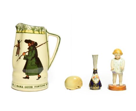 A Royal Worcester Porcelain Netsuke, 1901, modelled as a mouse, printed mark in green, 6cm long; A Similar Figure Joan, model
