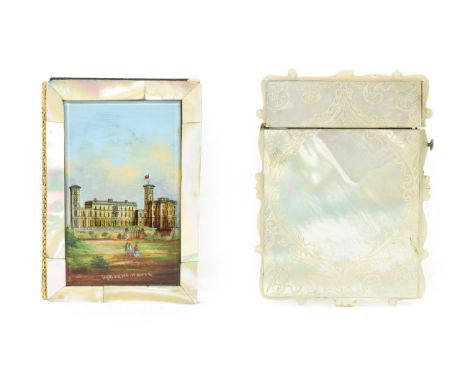 A Mother-of-Pearl Card Case, circa 1860, of rectangular form, engraved with foliate scrolls within carved scroll edges, 11cm 