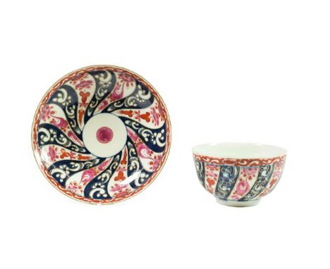 A Worcester Porcelain Breakfast Tea Bowl and Saucer, circa 1775, painted with the Queen Charlotte pattern, seal mark in under