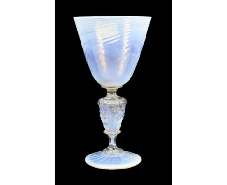 A Salviati &amp; Co Façon de Venise Opal Glass Goblet, circa 1880, the wrythen fluted bowl on a hollow stem moulded with two 