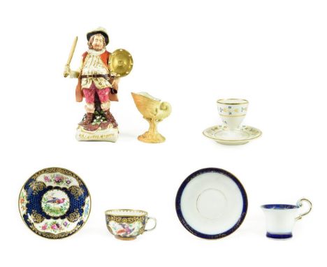 A Derby Porcelain Figure of  Falstaff, circa 1780, standing, a sword in one hand, his shield in the other, on a scroll moulde