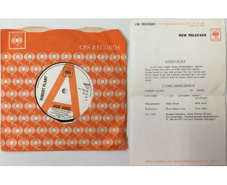 ROBERT PLANT - OUR SONG 7" (PROMO - CBS 202656). Predating Led Zeppelin here with this fantastic promotional copy of Robert P