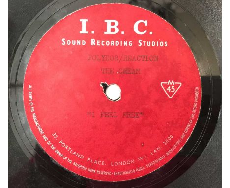 THE CREAM - I FEEL FREE 7" (IBC SOUND RECORDING STUDIOS ACETATE). A glorious artifact here with The Cream's second single I F