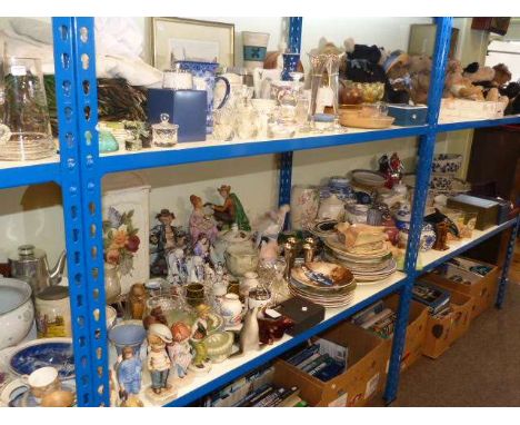 Large collection of glass and china including two soda siphons, Capo di Monte figures, ginger jars, mantel clock, Poole dolph