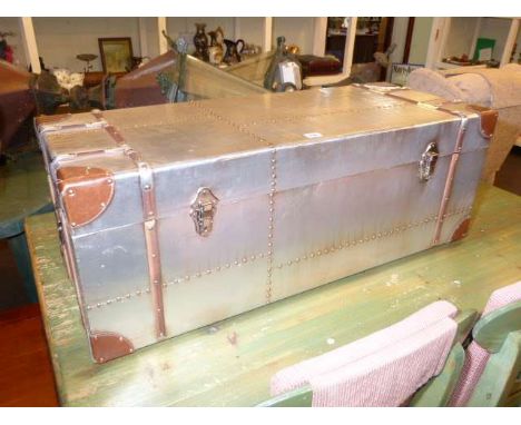As new aluminium, wood and leather bound trunk