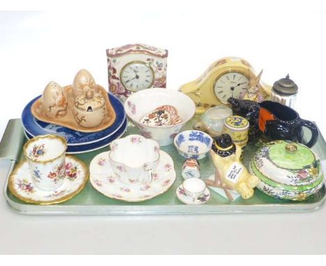 Aynsley Orchard Gold and Masons Mandalay Red clocks, Shelley & Hammersley cups and saucers, Coalport and Royal Crown Derby do