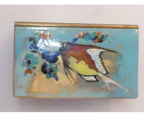 Unusual signed enamel and copper matchbox slide