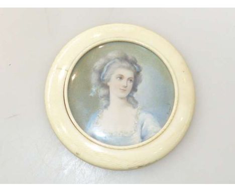 Signed portrait miniature, early 20th Century, with ivory mount
