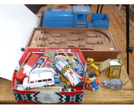 Triang Express Tinplate train, Chad Valley Tiger Tims Bagatelle, Clockwork mouse, model vehicles, etc