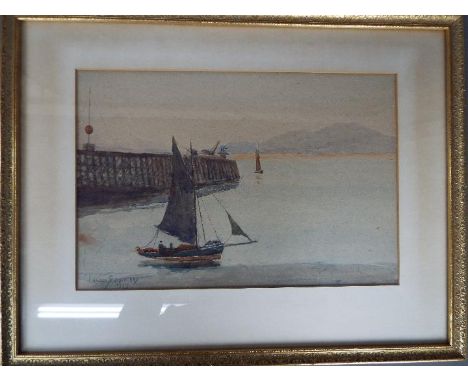 F. Watson - a F. Watson watercolour depicting a seascape, mounted and framed under glass, image size 26 cm x 38 cm 