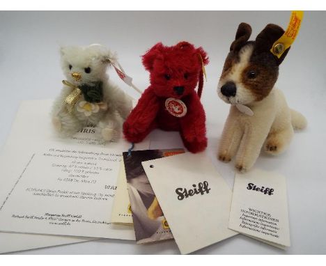 Steiff -  a mohair Steiff Jack Russell dog entitled Hexie with stitched nose, tag, button and yellow label in ear, 11.5 cm (h